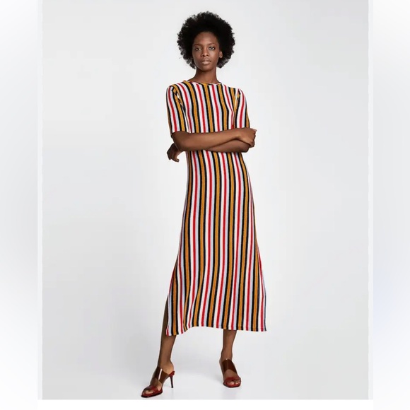 ZARA Stripe Maxi Shift dress Sz. Medium - Picture 6 of 10